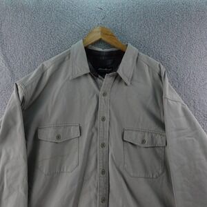 Eddie Bauer Mens XXXL Tall Beige Cotton Flannel Lined Button Front Shirt Outdoor